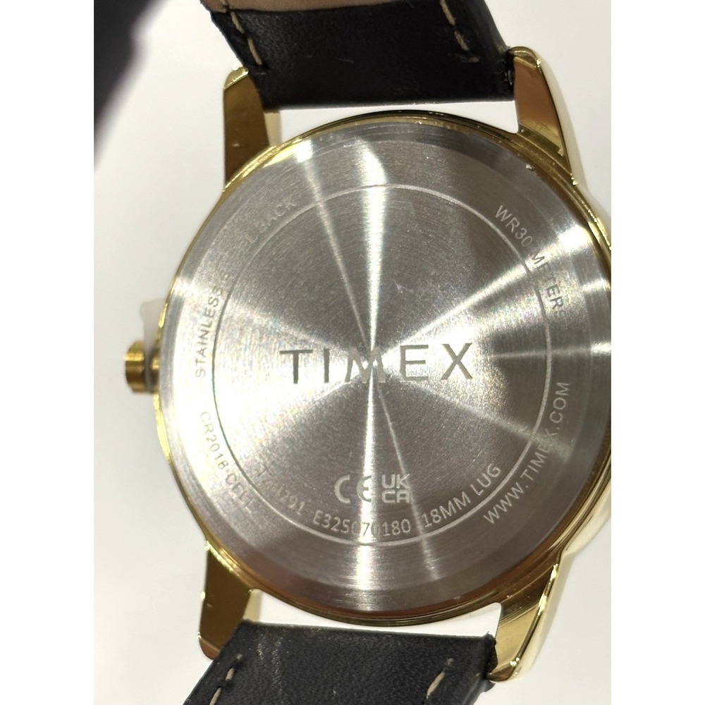 Timex Easy Reader Men's Gold Tone Watch White Dial Black Leather Band Date - Picture 7 of 10